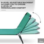 A green camping chair with a backrest that can be adjusted to your personal comfort.