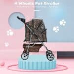 4 wheels pet stroller with a paw print on it.