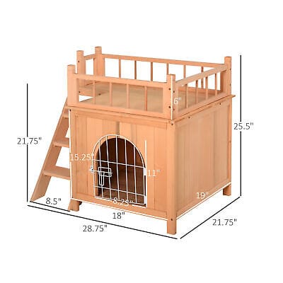 A dog house with a ladder and a door.