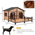 An image of a dog house with measurements and measurements.