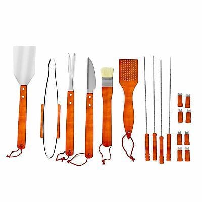 A set of orange bbq tools on a white background.