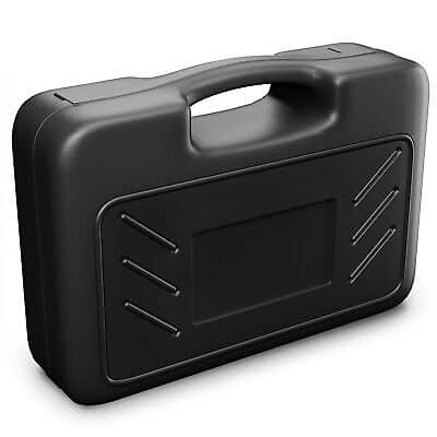 A black case with handles on a white background.