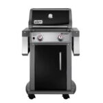 A black gas grill on a white background.