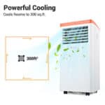 A portable air conditioner with the words powerful cooling.