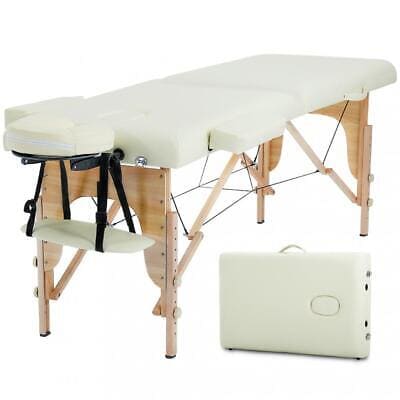 A white massage table with a carrying case.
