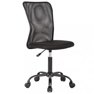 A black mesh office chair with castor wheels.