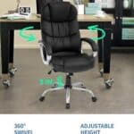 A black office chair with adjustable swivel.