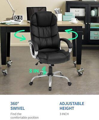 A black office chair with adjustable swivel.