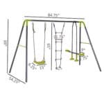 A picture of a swing set with measurements.