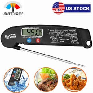 A digital food thermometer with different pictures of food.