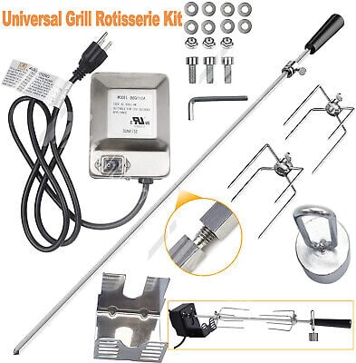 Universal bbq grill rotisserie kit with accessories.
