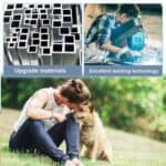 An image of a woman and a dog in front of a welding machine.