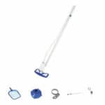 Swimming pool maintenance kit with vacuum, skimmer, and adjustable pole.