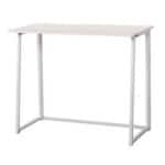 White rectangular table with metal legs.