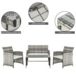 Outdoor furniture set with anti-skidding rubber feet, steel construction, and tempered glass features.