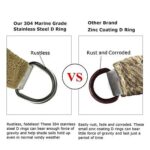 Comparison of the durability between a stainless steel d ring and a zinc-coated d ring, highlighting rust resistance and strength.