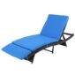 Blue outdoor lounge chair with adjustable backrest and black frame.