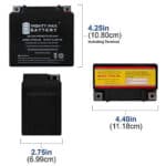 Two views of a mighty max 12 volt 7.5 ah sla battery with dimensions.