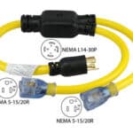 Nema l14-30p to dual 5-15/20r y-adapter power cord.