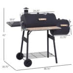 Charcoal barbecue grill with labeled dimensions.