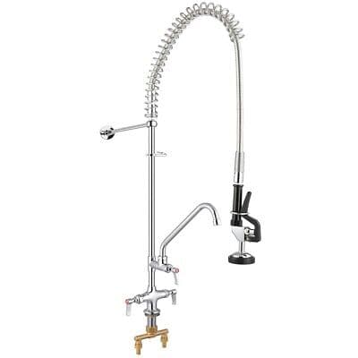 A kitchen faucet with a hose attached to it.