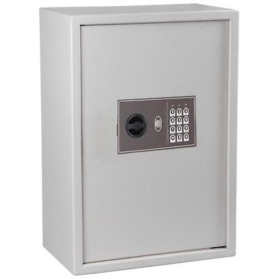 An electronic safe box on a white background.