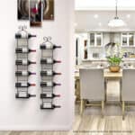 A wine rack in a dining room.