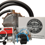 Portable generator conversion kit displayed with manual and branding.