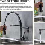 Two pictures of a kitchen faucet with two settings.