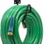 A green hose with a hook attached to it.