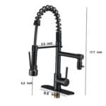 An image of a black kitchen faucet with measurements.