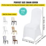 A set of white chair covers with different sizes.