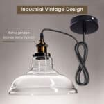 Industrial vintage design pendant light with a glass shade.