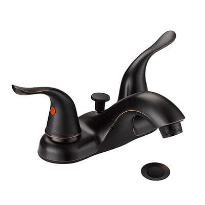 A bathroom faucet with a black finish.