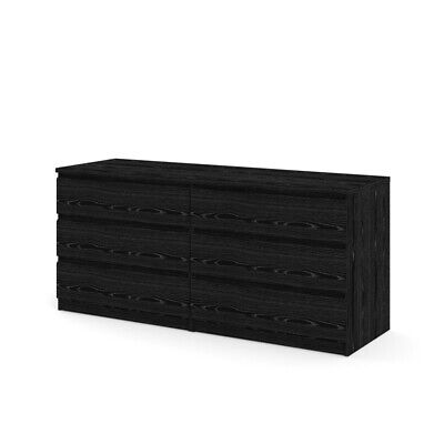 A black dresser with drawers on a white background.