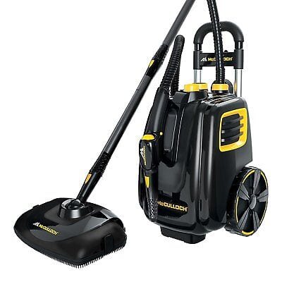 A black and yellow vacuum cleaner on a white background.