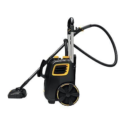 A black and yellow vacuum cleaner on a white background.
