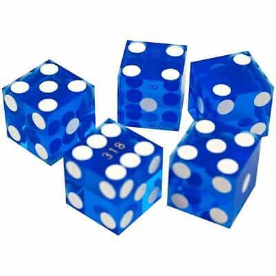 A set of blue and white dice on a white background.