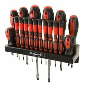 A tool holder with a set of screwdrivers.