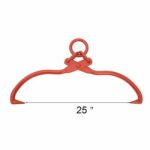 A picture of a clothes hanger with a red handle.