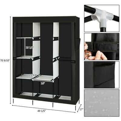 An image of a black wardrobe with shelves and drawers.