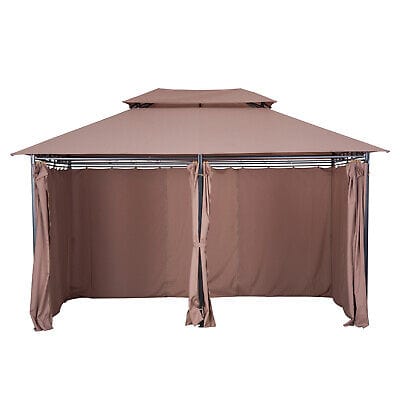 A gazebo with curtains on a white background.
