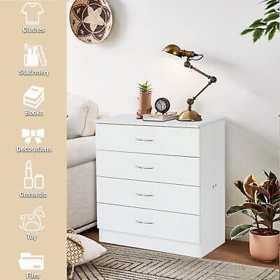A white chest of drawers in a living room.