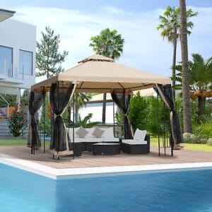 Gazebo Canopy Part Tent sitting next to a pool.