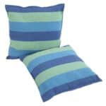 A pair of blue and green striped pillows.