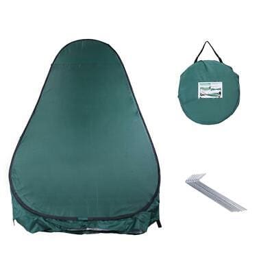 A green camping chair with a strap and a bag.