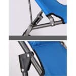 Two pictures of a blue folding chair.