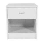 A white nightstand with a drawer on top.