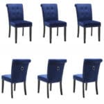 Blue velvet dining chairs set of 6.