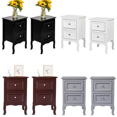 A set of four nightstands in different colors.